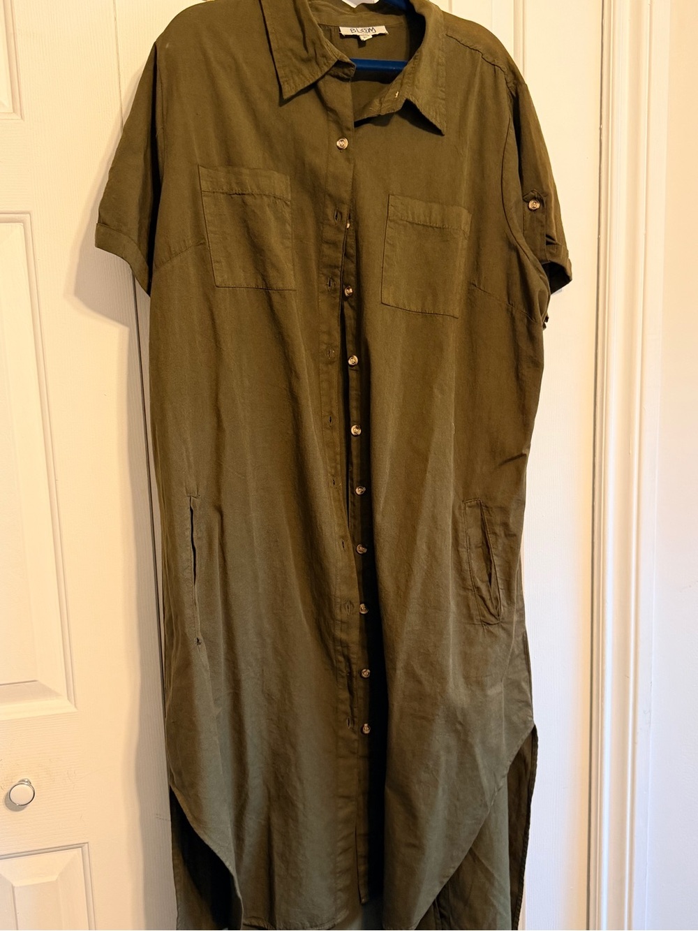 bloom Olive Green Short-Sleeve Button-Down Shirt Dress - Picture 1 of 3